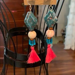 4” long gemmed earrings with tassels